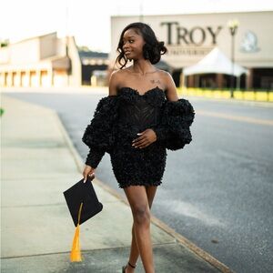 ASOS Luxe Black Textured Puff Sleeve Dress